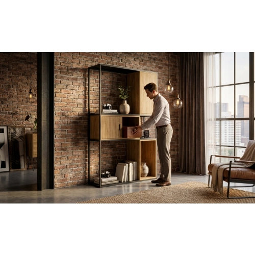 REGAŁ NA KSIĄŻKI METALOWE DREWNO LITE DĄB JESION OLCHA RNK-107